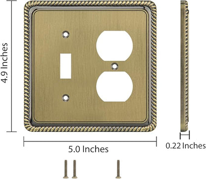 Henne Bery Rope Edge Decorative Wall Plate Switch Plate Outlet Cover (Toggle/Duplex, Antique Brass)