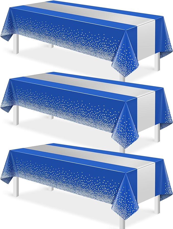 3Pcs Blue and Silver Tablecloth Party Decorations, Plastic Royal Blue Table by MASHAN