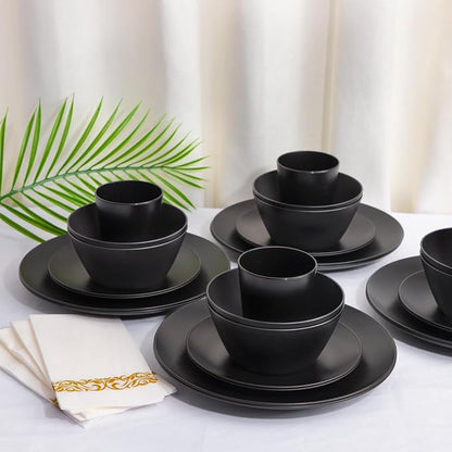 32pc Reusable Black Wheat Straw Dinnerware Sets Black Dishes - Image 5