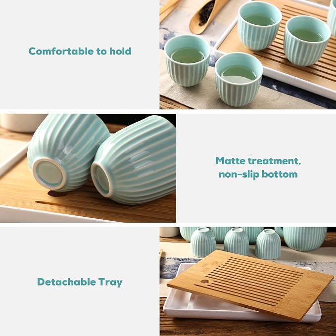 Dujust Japanese Tea Set, Cyan-blue Porcelain Tea Set - Image 4