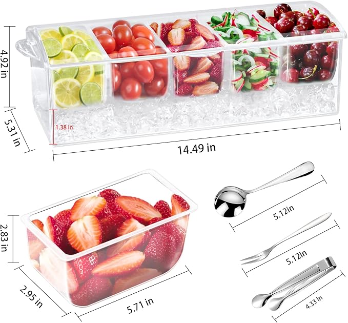 Condiment Tray with Stainless Steel Tableware, Chilled Condiment Server | Bar - Image 4