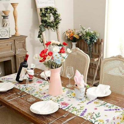 Spring Table Runner 13 x 120 Inch, Floral Wildflowers Decorative Rustic - Image 3