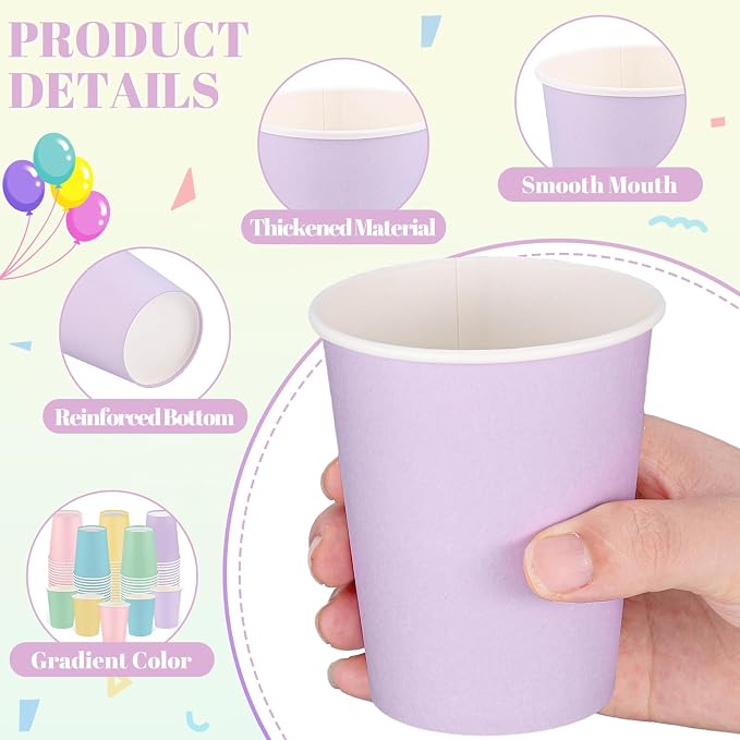 NatNarr 100 Pack Pastel Paper Cups, 9oz Pastel Party Cups | Rainbow Paper Cup - Image 4