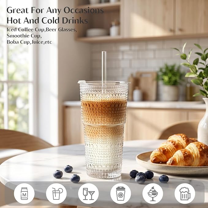 INSETLAN 20 oz Hobnail Glass Cups - Image 3