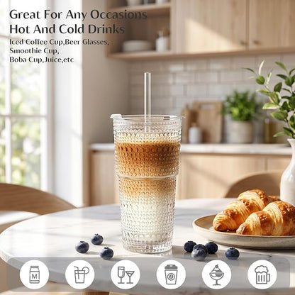 INSETLAN 20 oz Hobnail Glass Cups - Image 2