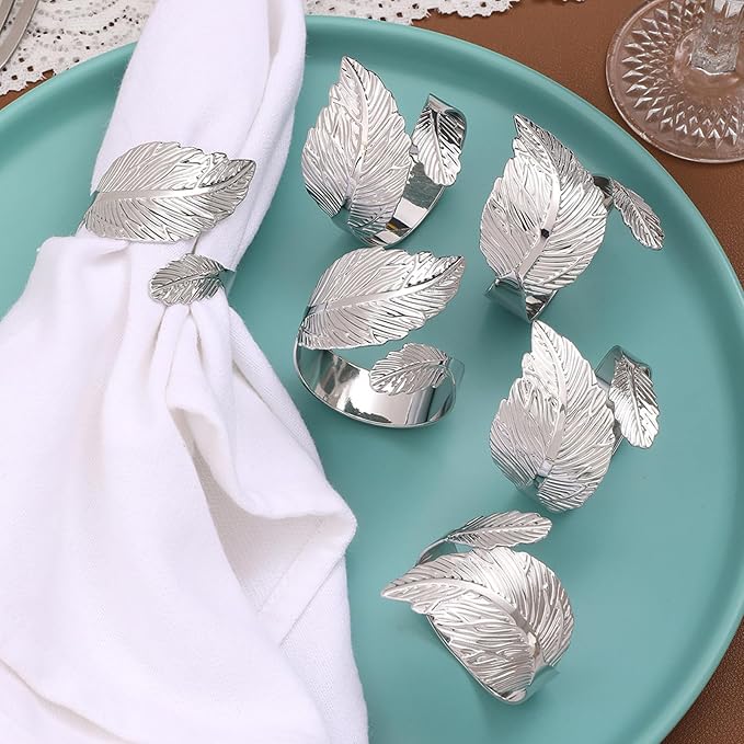 Silver Napkin Rings Set of 50, Metal Leaf Napkin Ring Silver Cloth Holders Bulk - Image 2