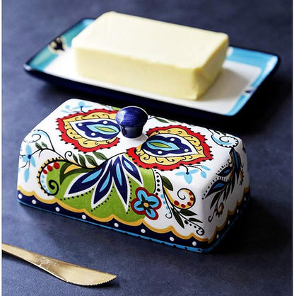 Butter Dishes with Covers, for Serving Tray Cheese, Dessert, Fruit and More Appetizer Plates (Hand Drawn)