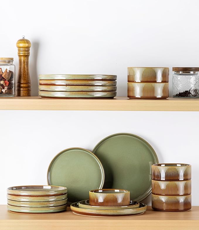Ceramic Dinnerware Set for 6, 18-Piece Plates and Bowls Set | Lightweight - Image 7