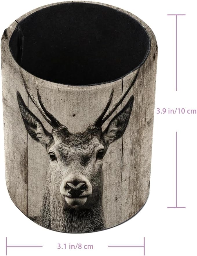 Leather Pen Holder for Desk, Ancient Wooden Wall Deer Pencil Cup Pen Organizer - Image 3