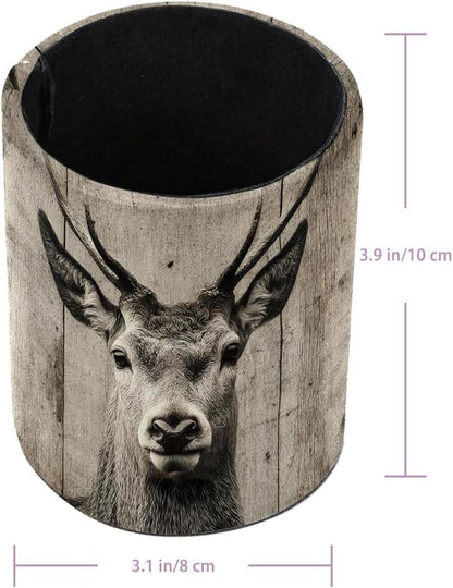 Leather Pen Holder for Desk, Ancient Wooden Wall Deer Pencil Cup Pen Organizer - Image 3