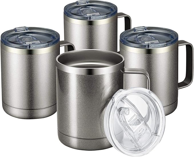 MEWAY 12oz Coffee Mug With Handle 4 Pack Bulk, Stainless Steel Insulated Travel by MEWAY
