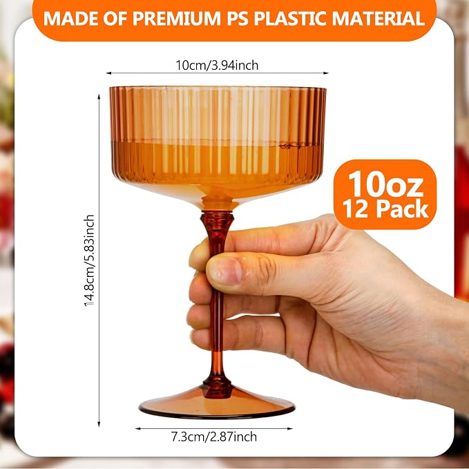 Jingmore 12 Pcs Ribbed Martini Glasses 10 oz Disposable Plastic Vintage Ribbed - Image 3