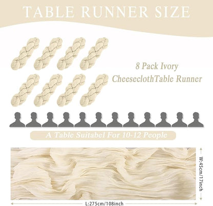 8 Pack Ivory Cheesecloth Table Runner 17x108 inch Boho Gauze Cheese Cloth Table - Image 3