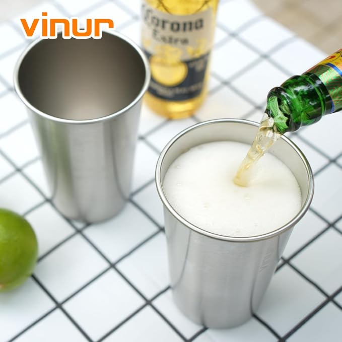 16 oz Stainless Steel Pint Cups-Stackable Metal Drinking Glasses 4 Pcs | - Image 6