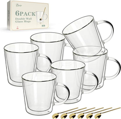 LIBWYS 12oz Double Wall Glass Coffee Mugs, Cappuccino Latte Tea Cups by LIBWYS