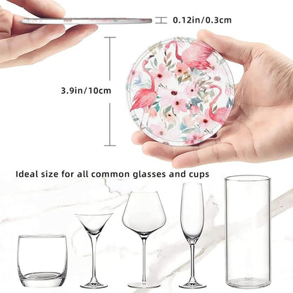 6 Pcs Watercolor Flamingo Tropical Floral Leaves Leather Coasters - Image 8