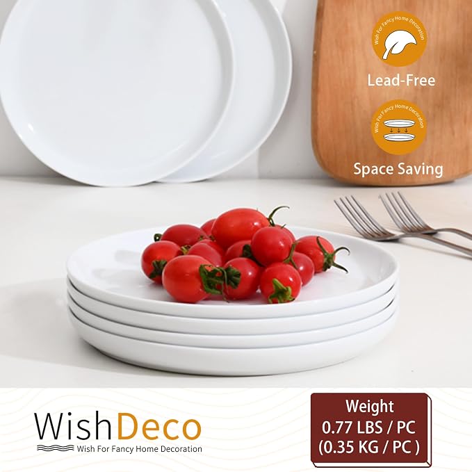 White Salad Plates Set of 6, Porcelain Dessert Plates 8 inch, Modern Kitchen - Image 4
