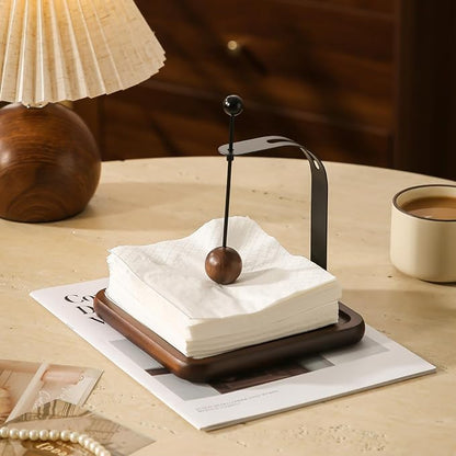 Napkin Holder with Wooden Base and Black Metal Frame, Modern Style - Image 9