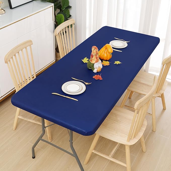 Smiry Rectangle Tablecloth, Elastic Fitted Flannel Backed Vinyl Tablecloths for 5ft Folding Tables, Waterproof Wipeable Table Covers for Indoor, Outdoor, Picnic and Camping (Navy, 30"x60")