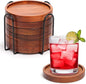 Wooden Coasters Set of 6 with Holder, Acacia Wood Drink Coasters by Mckanti