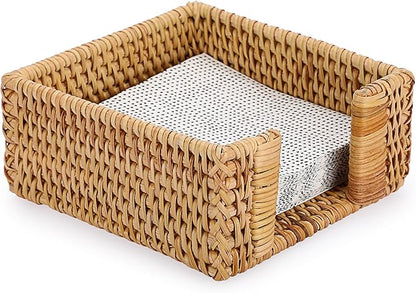 Sumnacon Napkin Holder,Square Rattan Napkin Holder Table Wicker Countertop,Cocktail Napkin Holders Rustic Napkin Holders for Kitchen Dining Table Counter Vintage Napkin Basket for Picnic Wedding Party