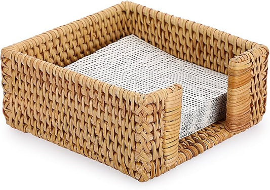 Sumnacon Napkin Holder,Square Rattan Napkin Holder Table Wicker Countertop,Cocktail Napkin Holders Rustic Napkin Holders for Kitchen Dining Table Counter Vintage Napkin Basket for Picnic Wedding Party