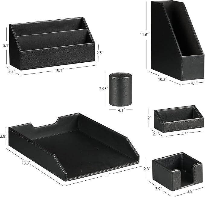 Ayunga PU Leather 6-piece Office Supplies Combination Set, Pencil Cup, Business - Image 2