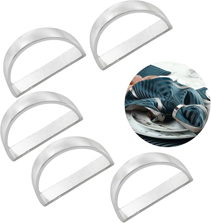 Matte Silver Napkin Rings Set of 12, Semicircle Metal | 48mm, Elegant Modern - Image 5