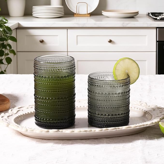 Moretoes 12 Pack Hobnail Drinking Glasses Gray Water Glass Cups Set | Mixed - Image 2