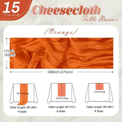 15 Pack Orange Cheesecloth Table Runner 17 x 108 inch Cheese Cloth Table - Image 2