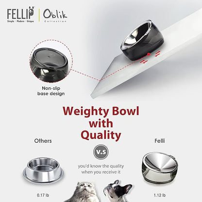 Felli Oblik Elevated Cat Bowl Removable Stainless Steel Wide Dish for Dry Wet Food Feeding & Dishwasher Clean, Slanted Whisker Fatigue Friendly Metal Plate (Smoky, 0.5 Cups Shallow Dish)