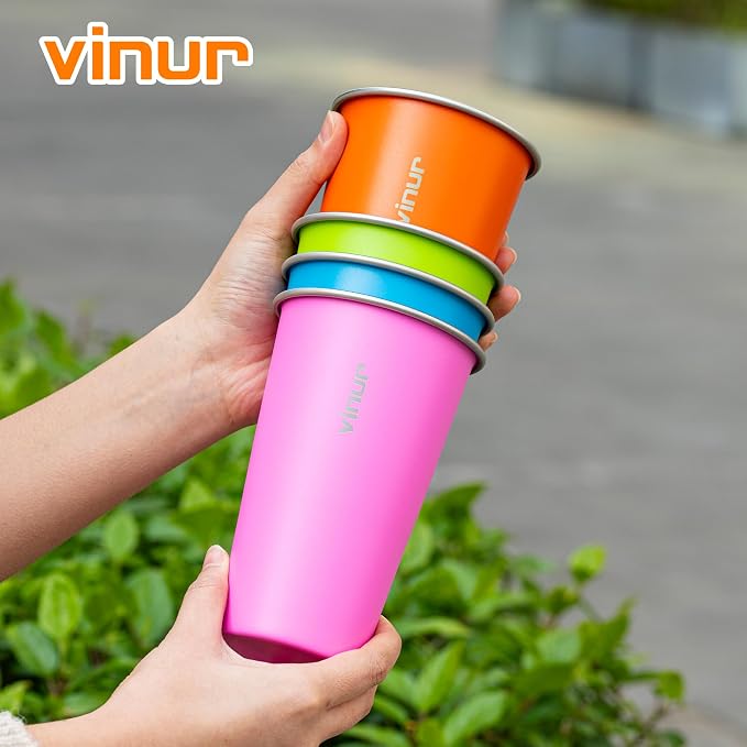 VINUR Stainless Steel Cups-20 oz Stackable Metal Drinking Glasses 4 Pcs | 20 oz - Image 7