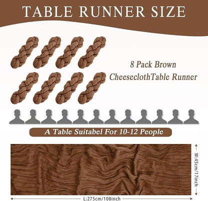8 Pack Brown Cheesecloth Table Runner 17x108 inch Boho Gauze Cheese Cloth Table - Image 3
