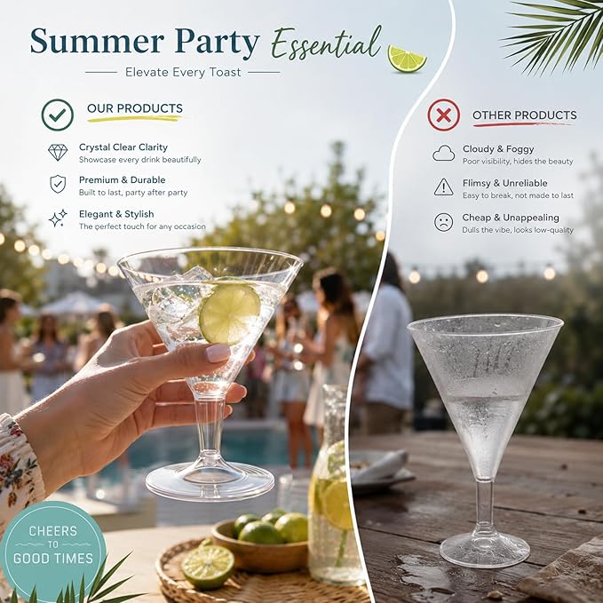 Liacere 24 Pack Clear Plastic Martini Glasses - Image 6