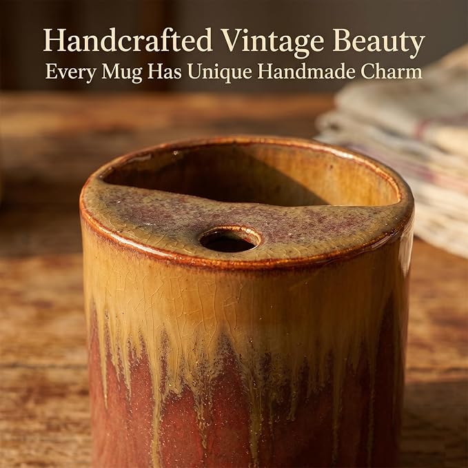 18oz Ceramic Coffee Mug with Sip Hole, Handleless Tumbler in a Vintage Kiln - Image 3