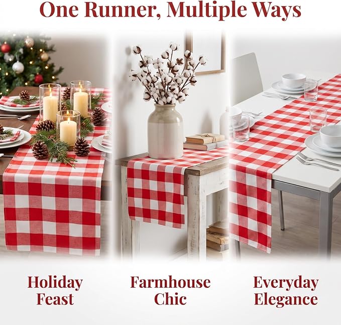 ShinyBeauty 4 Packs Checkered Table Runners 72 Inches Long, Soft Buffalo - Image 5