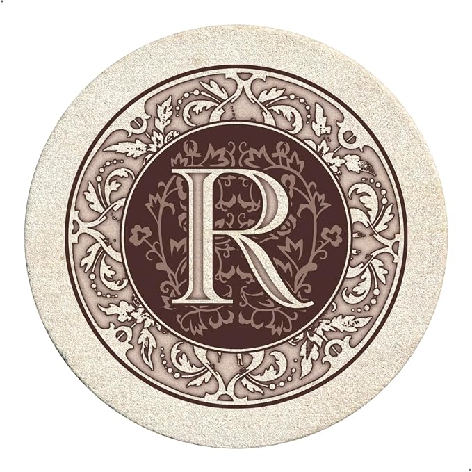 Thirstystone Monogram Round Natural Sandstone Coaster 4 Pack | 4" Diameter by Thirstystone