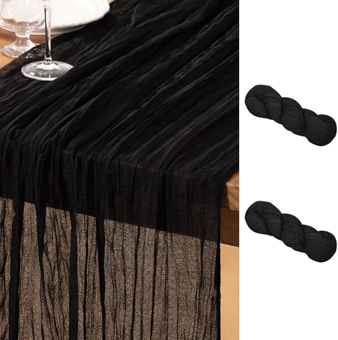 DeZerlor Black Cheesecloth Table Runners 2 Pack Halloween Runners | 120Inches by DeZerlor