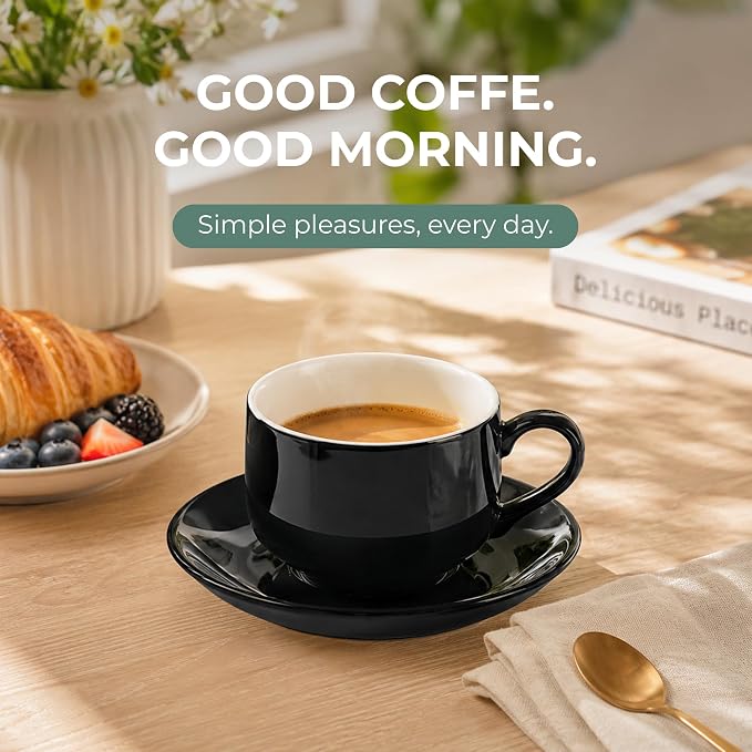 3 Ounce Espresso Cups Set of 4, Includes Display Stand, Coffee Cups Saucers - Image 6