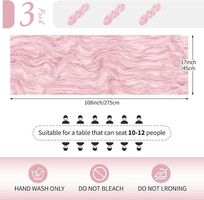 3 Pack Light Pink Cheesecloth Table Runner 17x108 Inch Semi Sheer Boho Gauze - Image 2