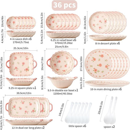 Ceramic Dinnerware Set, Floral Plates and Bowls Sets, Microwave & Dishwasher - Image 3