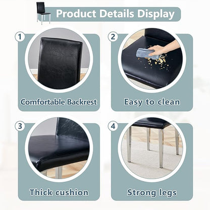 Dining Chairs Set of 8,Faux Leather with Chrome Plate Metal Legs,Armless Kitchen Room Chairs Set of 8,Max Load 300 Lbs,High Back Modern Design for Home Kitchen Living Room Bedroom