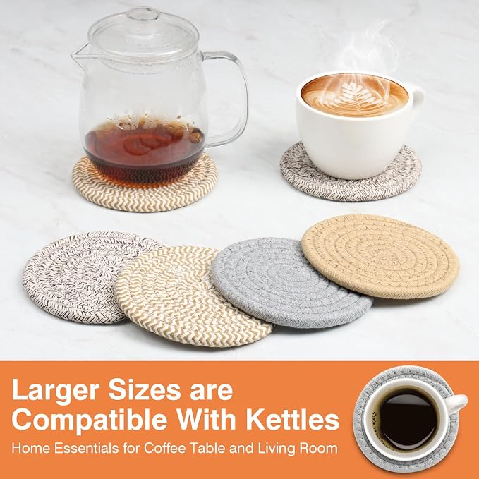 Large 4.8" Cotton Coasters for Drinks Set of 2 - Image 5