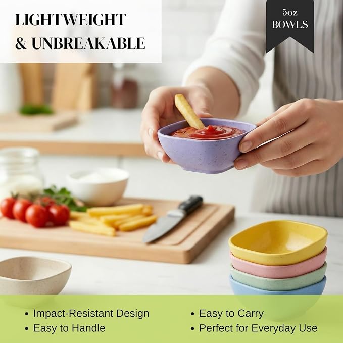 Dipping Bowls Set of 6, Soy Sauce Dish Wheat Straw Bowls 5oz, Small Plastic - Image 5
