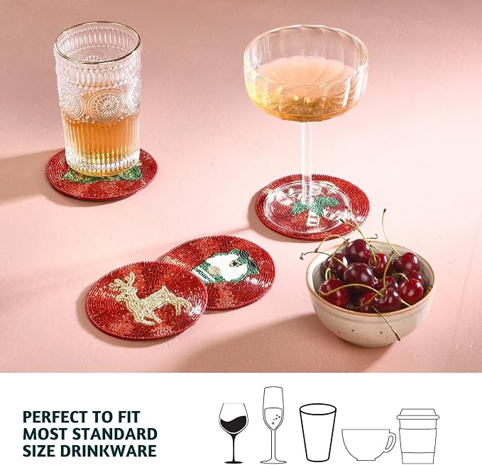 Folkulture Cute Coasters, Waterproof, Boho Table Décor | Holiday Magic Beaded - Image 3