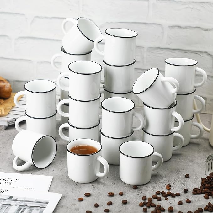 Uiifan 24 Pcs Ceramic White Coffee Mugs Bulk Vintage Espresso Mug Mini Tea Cups - Image 4