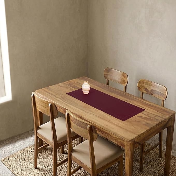 Solino Home 100% Pure Linen Table Runner Burgundy Hemstitch, 14 x 36 in | - Image 2
