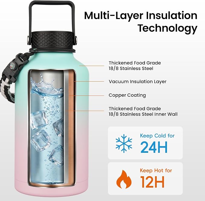 Konokyo 128 oz Insulated Stainless Steel Water Bottle Jug - Image 3
