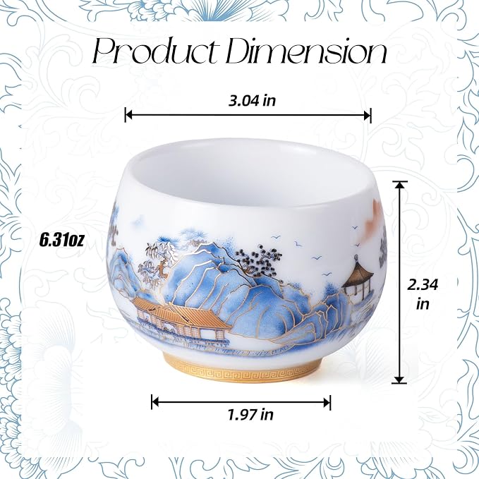 KAMMAK Ceramic Tea Cups Set of 2, 6.3 oz, Vintage Small Teacups, 748N | Hand - Image 2