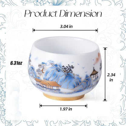 KAMMAK Ceramic Tea Cups Set of 2, 6.3 oz, Vintage Small Teacups, 748N | Hand - Image 2
